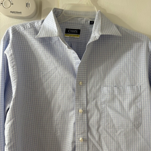 Chaps Mens 17 Button-Down Shirt Blue White Checkered Stretch Wrinkle Free Preppy - Picture 2 of 9